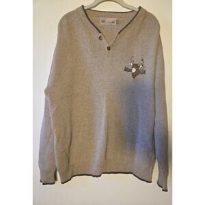 Vtg Shenandoah Long Sleeve Knit Deer Buck Tan Sweater Mens M USA Made Outdoors